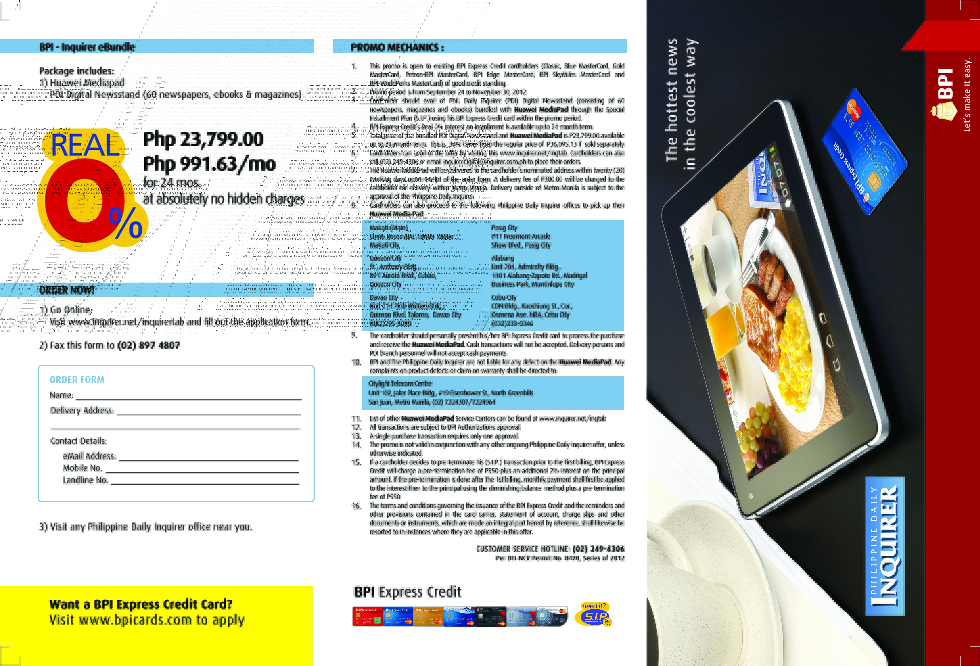 Inquirer Tab Promo Exclusive to BPI Credit Card Holders